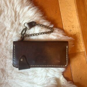 Gorgeous handmade full grain leather brown rustic wallet with chain and clip